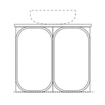 Marquis Port wall hung vanity technical drawing, 1500mm centre bowl, with Symphony solid surface top and basin outline