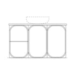 Marquis Port 1500mm wall hung vanity technical drawing with three front panels and double bowl top outline
