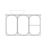 Marquis Port wall hung vanity technical drawing, front view, with three curved-front drawers and basin outline above