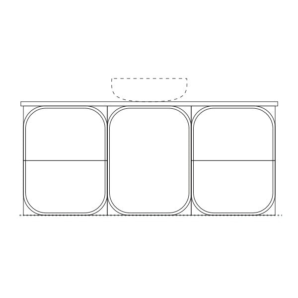 Marquis Port wall hung vanity technical drawing with Symphony top and centre basin outline