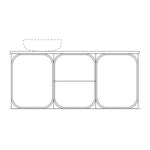 Marquis Port wall hung vanity technical drawing with centre basin, three rounded-corner fronts and solid surface top