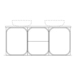 Marquis Port wall hung vanity technical drawing, 3-door front view with twin above-counter basins and solid surface top