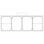 Marquis Port wall hung vanity technical drawing with four rounded drawers and centre basin cut-out in white outline