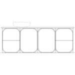 Marquis Port wall hung vanity technical drawing, 4-door front view with Symphony top and basin outline