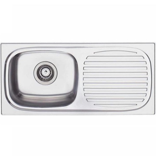 Oliveri Martini stainless steel topmount kitchen sink with single bowl and right-hand drainer view