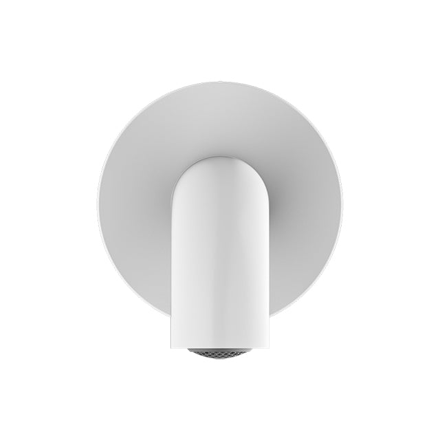 Nero Mecca matte white basin/bath spout with round wall plate, front view