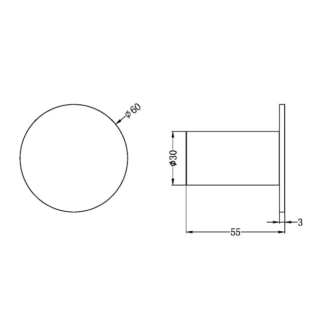 Nero Mecca robe hook II technical drawing with front plate Ø60mm and 55mm projection, brushed gold finish