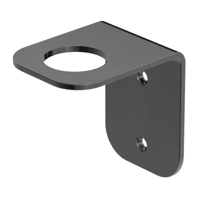 Nero Mecca gun metal soap bottle holder, wall-mounted bathroom accessory, square bracket with circular opening and two screw holes
