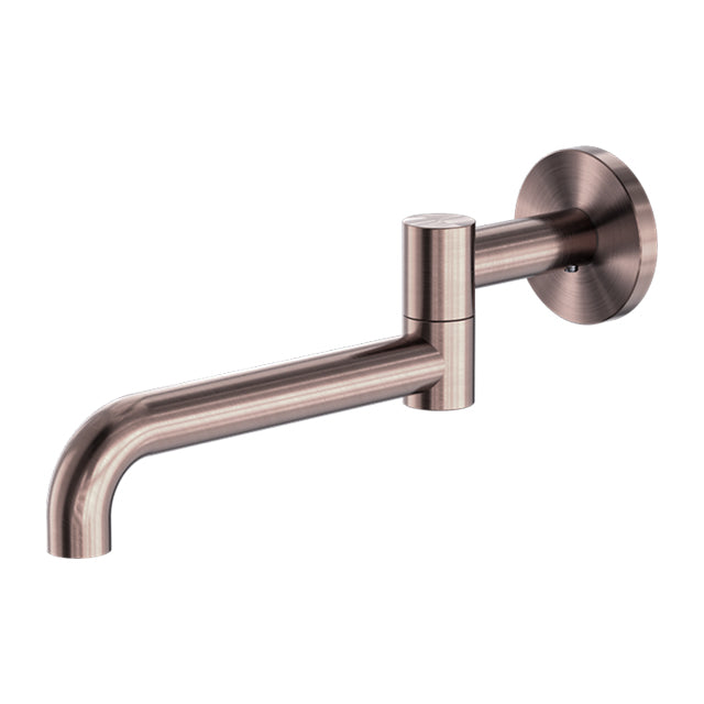 Nero Mecca wall-mounted swivel basin/bath spout in brushed bronze, shown on white background