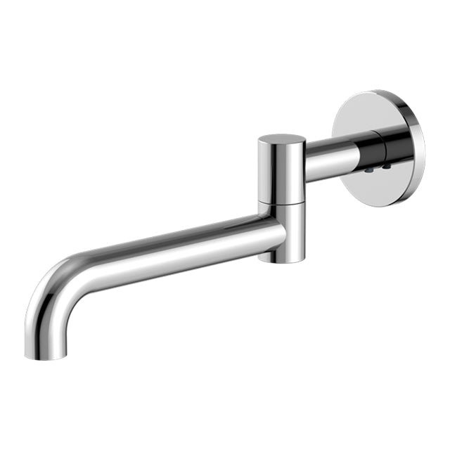 Nero Mecca wall-mounted swivel basin/bath spout in chrome, with round wall plate and curved outlet