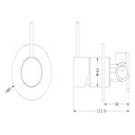 Nero Mecca shower mixer technical drawing, handle-up 80mm plate, front and side views in gun metal finish