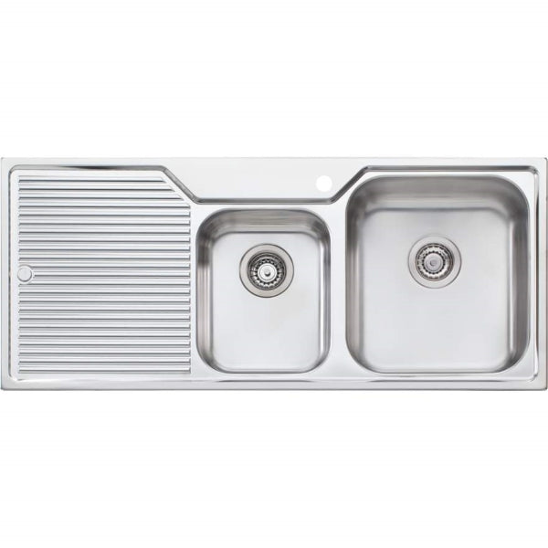 Oliveri stainless steel 1 & 3/4 bowl topmount kitchen sink with left drainer and 1 tap hole