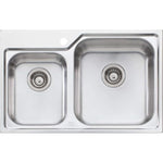 Oliveri Nu-Petite stainless steel topmount kitchen sink with 1 tap hole and two bowls, front view