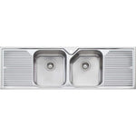 Oliveri stainless steel double bowl topmount kitchen sink with double drainer and 1 tap hole, front view