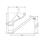 Nero DDA Care sink mixer chrome technical drawing with dimensions and side view