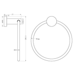 Nero Mecca chrome hand towel ring technical drawing with front and side views and dimensions