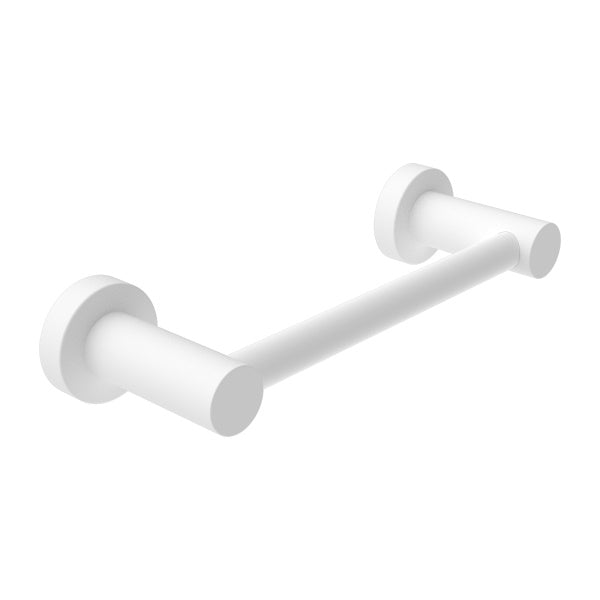 Nero Mecca matte white hand towel rail, wall-mounted with round ends, on white background