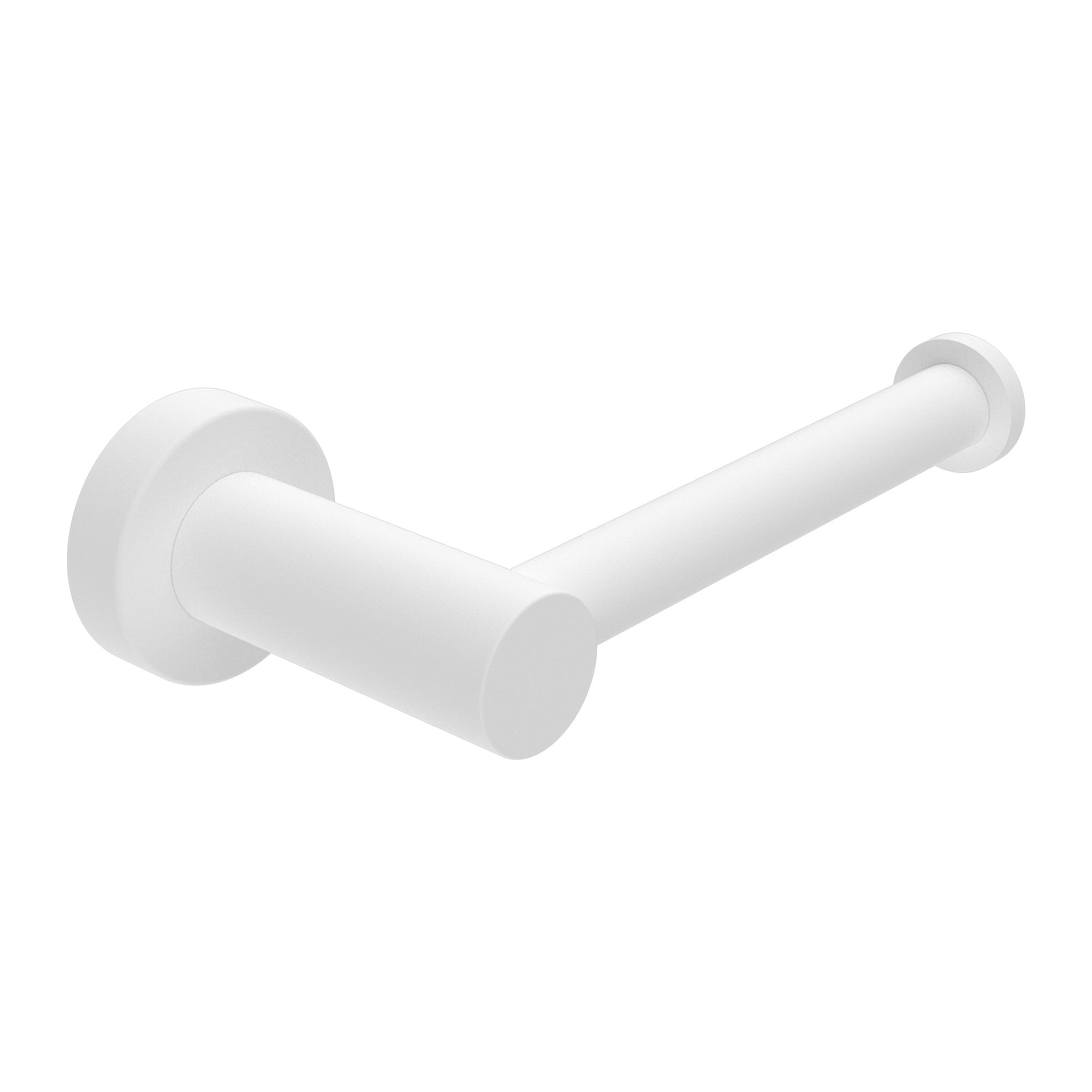 Nero Mecca matte white toilet roll holder, wall-mounted with sleek cylindrical arm and round backplate