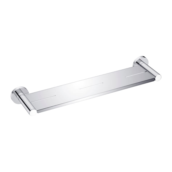 Nero Mecca metal shower shelf in chrome, wall-mounted rectangular bathroom shelf with sleek stainless steel finish