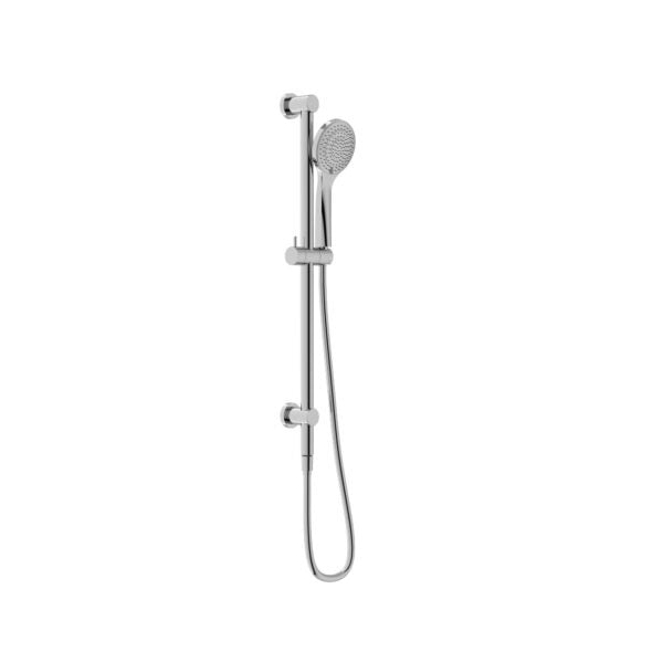 Nero Mecca chrome rail shower with handpiece, wall-mounted, on white background