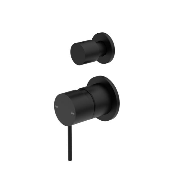 Nero Mecca matte black shower mixer with diverter and separate round back plates, wall-mounted tap set