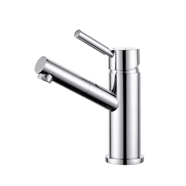 Nero Dolce basin mixer tap with angel spout in chrome, single-lever design, on white background