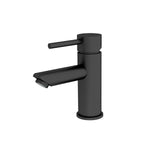Nero Dolce basin mixer tap with straight spout in matte black, front view on white background