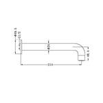 Technical drawing of Nero Dolce basin/bath spout, 214mm straight profile, matte black, side view with dimensions
