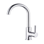 Nero Dolce chrome gooseneck kitchen mixer tap with single lever handle, side view on white background