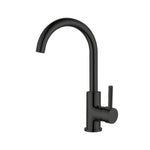 Nero Dolce kitchen mixer tap in matte black, with tall gooseneck spout and single handle, shown on white background