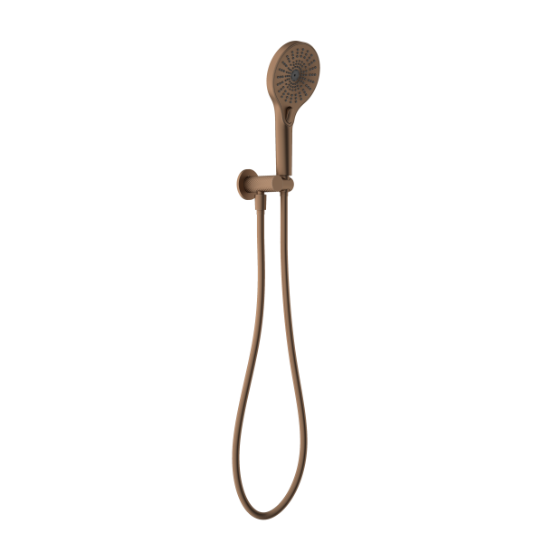 Nero Opal hand shower on wall bracket, brushed bronze, with flexible hose and round spray head