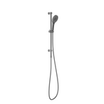 Nero Opal shower rail with handheld shower in graphite finish, wall-mounted rail shower on white background