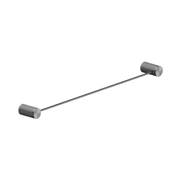 Nero Opal 600mm single towel rail in graphite, wall-mounted with cylindrical brackets, modern bathroom accessory