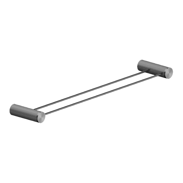 Nero Opal double towel rail 600mm in graphite finish, wall-mounted with cylindrical end brackets