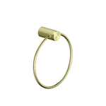 Nero Opal brushed gold towel ring with curved oval ring and knurled wall mount, isolated on white