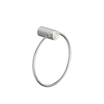 Nero Opal towel ring in brushed nickel, curved round bathroom hand towel holder on white background