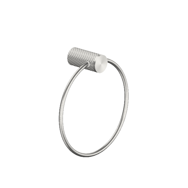Nero Opal towel ring in brushed nickel, curved round bathroom hand towel holder on white background