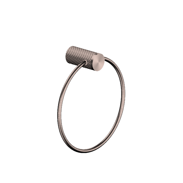 Nero Opal towel ring in brushed bronze with textured cylindrical wall mount, shown on white background