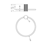 Technical drawing of Nero Opal towel ring in graphite, showing circular wall-mounted hand towel holder with dimensions