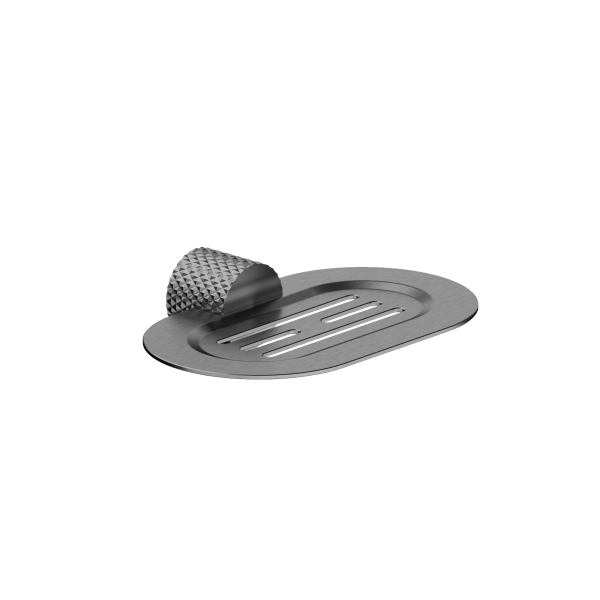 Nero Opal graphite wall-mounted soap dish holder with oval tray and curved bracket, shown on white background