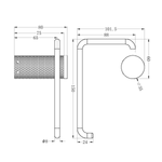 Nero Opal brushed gold toilet roll holder technical drawing with dimensions and side view mount details