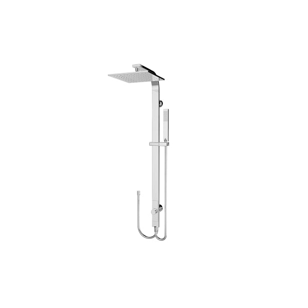 Nero Rain square twin shower set in chrome with overhead rain head and hand shower on a wall-mounted rail