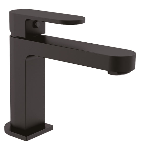 Nero Ecco basin mixer tap in matte black, modern single-lever basin mixer shown on white background
