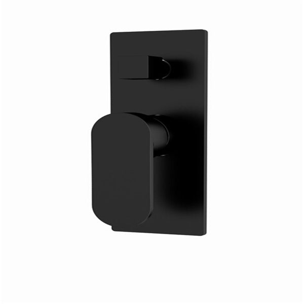 Nero Ecco matte black shower mixer with divertor, wall-mounted tapware with rectangular plate and lever handle