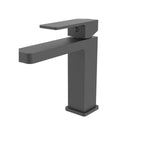 Nero Celia basin mixer tap in matte black, modern square design, front angle on white background