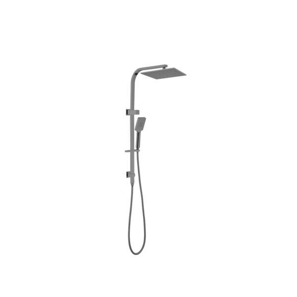 Nero Celia/Bianca gun metal twin shower set with square overhead and hand shower on rail