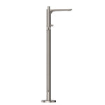 Nero Bianca freestanding bath mixer with hand shower in brushed nickel, floor-mounted tap on white background