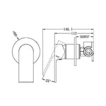 Nero Bianca shower mixer technical drawing, chrome, 80mm round plate, front and side dimensions shown