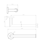 Nero Dolce chrome hand towel rail technical drawing with side and top views, showing dimensions and circular wall mount