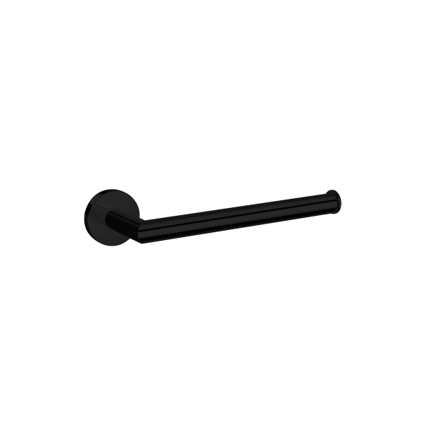 Nero Dolce matte black hand towel rail with round wall mount, side view on white background